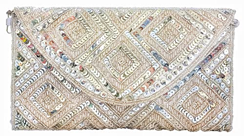Image of DUCHESS Women's Hand Embroidered Envelope Clutch -Bridal Ethnic Traditional Casual Purse /Clutch /Handbag (23 L x 2.5 W x 13H cm)