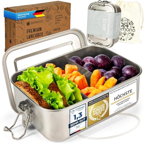 Dimono® Lunchbox Boîte à pain Bento-Box anti-fuite en acier inoxydable ; Boîte à lunch étanche durable avec compartiments & joints d'étanchéité (b:...