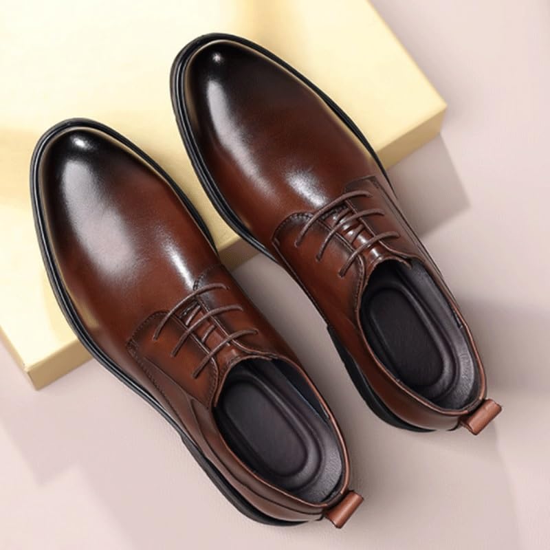 Men's Pointed Toe Business Leather Shoes Breathable Wear-Resistant Plain Noodles Lace Up Shoes Pointed Toe Comfortable Rubber Soft Sole for Men2