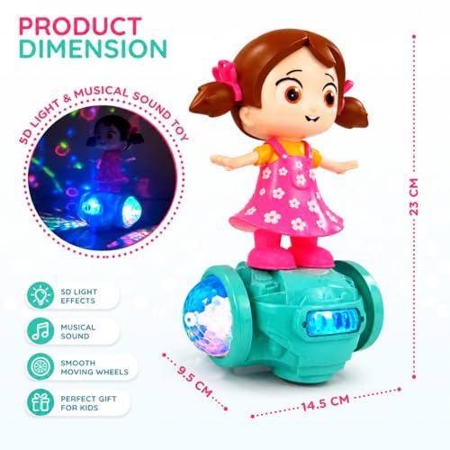 Image of Fashion Dancing Girl Musical Toy | 360 Rotating Doll with Dazzling LED Light Show, Musical Sound Effects, Auto Moving Bump & Go Action | Educational & Fun Toy for Kids 3+ Years