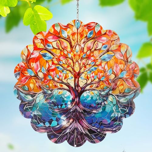 Wind Spinner-3D Stainless Steel Hanging Wind Catchers Kinetic,Hanging Ornament Outdoor Wind Spinner,12Inch Wind Spinners Outdoor Hanging for Gardens and Courtyards (Tree)
