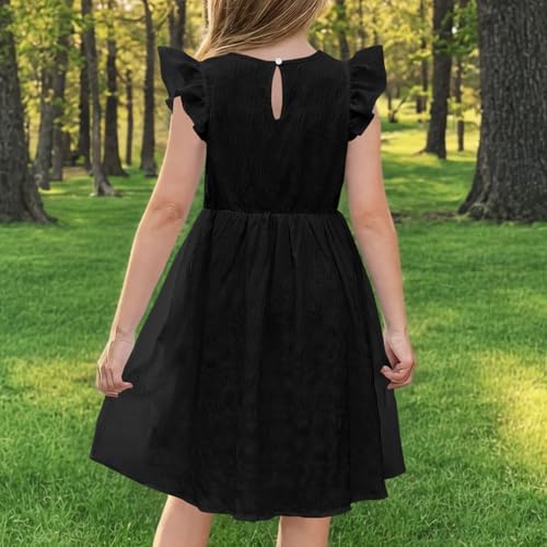 wodceeke Girls Ruffle Sleeve Dress Summer Beach Flowy Dresses Back Button Swing Mini Sundress4