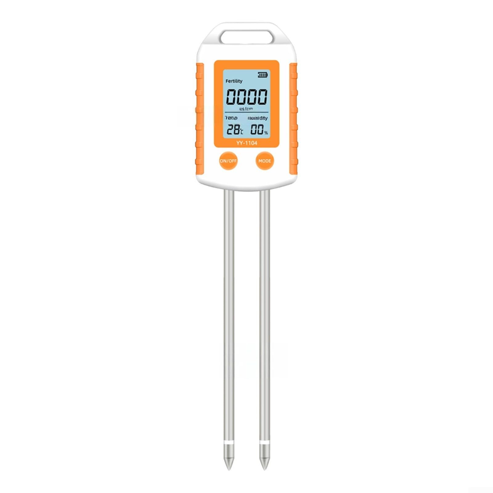 YY-1104 6-in-1 Bodenmessgerät für Gartenbau und Landwirtschaft, Digitaler Tester für NPK pH Wert Feuchtigkeit Temperatur Fruchtbarkeit, LCD Display Tragbares Messinstrument Orange-Weiß