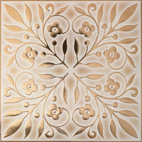 Main Street 24-Pack of 8 x 8' Wallpaper Tiles Peel and Sitck in White and Gold Leaves Design for Kitchen Backsplash, Renter Friendly, Paper Wall Tiles for Your Home and DIY Projects