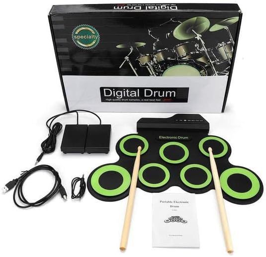 Miniatura 7 de Generic 1 juego de batería electrónica portátil recargable por USB, batería eléctrica midi, almohadillas de práctica de tambor enrollables con