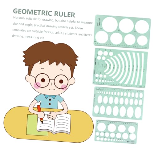 Gogogmee 4個 グリーンプラスチック製幾何測量テンプレート定規点 軽量透明素材 建築設計 学校学習用 測定と製図に