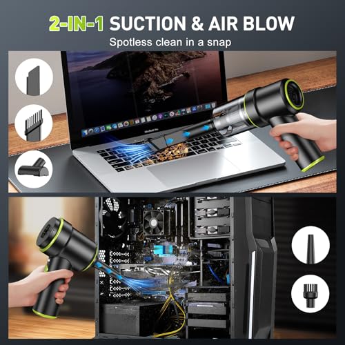Image of KMM Handheld Car Vacuum Cleaner, 9000PA Vacuum Cleaner & Air Duster, 120W High Power Vacuum Portable Cordless, Hand Held Vacuum Rechargeable with Multi-Nozzles & LED Light for Home, Car, Office