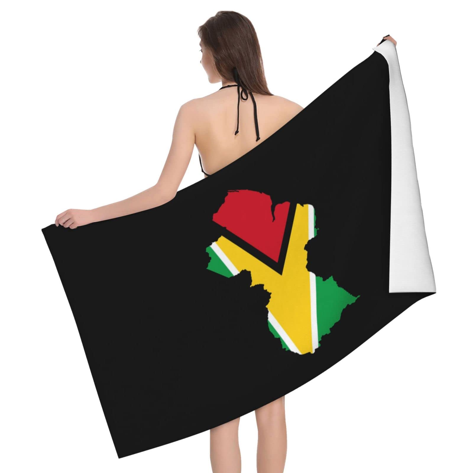 Lsjuee Guyana Flag Map Microfiber Beach Towel Absorb Water Quick Dry Bath Towel, for Beach, Swimming Pool, Camping