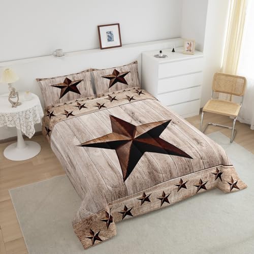 Image of Rustic Texas Star Comforter Western Texas Comforter Set for Boys Girls Rustic Wood Grain Bedding Set Farmhouse Duvet Set Room Decor Quilt King Size Boys