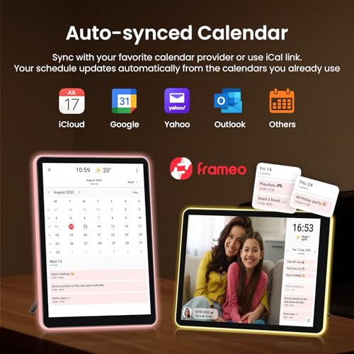 Image of ApoloSign 10 inch Neon Light Digital Picture Frame, Desk Digital Calendar, Auto-synced Schedule via Frameo App - 2K IPS Touchscreen | AI Color-Changing LED | Share Photo /Video Instantly | Gift for Parents