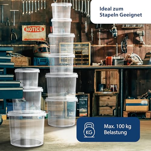 MIG Transparente Eimer mit Deckel 5L - 5X 5L Luftdicht & Lebensmittelecht Plastikeimer mit Deckel - Stapelbare Kleine Eimer für Haushalt & Industrie -Ideal Kübel mit Deckel zum Einlegen & Lagern