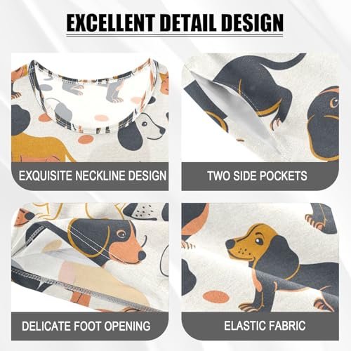 ALAZA Funny Dachshund Dog Yellow Black Pajamas Set Short Sleeve Cotton Sleepwear Summer Pjs 2 Piece 5-14Y4