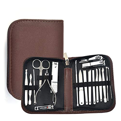Manicure set,nail care kit,manicure kit,20 in 1 Nail clipper set with mens manicure set,pedicure set,Nail File,nail clippers set with Brown Leather Case