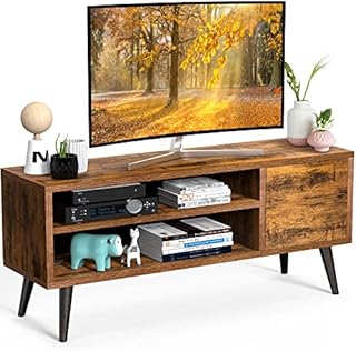 Retro TV Stand with Storage for TVs up to 55 in, Rustic Brown TV Stand for Media, Mid Century Modern TV Stand & Entertainment Center with Shlef，Wood TV Console Table for Living Room Bedroom, APRTS01