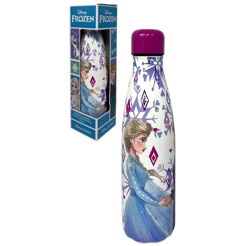 CARTOON Bottiglia termica in acciao inossidabile con tappo svitabile, borraccia termica in acciaio inox per bambini ragazzi, 500 ml (Frozen, bianco)