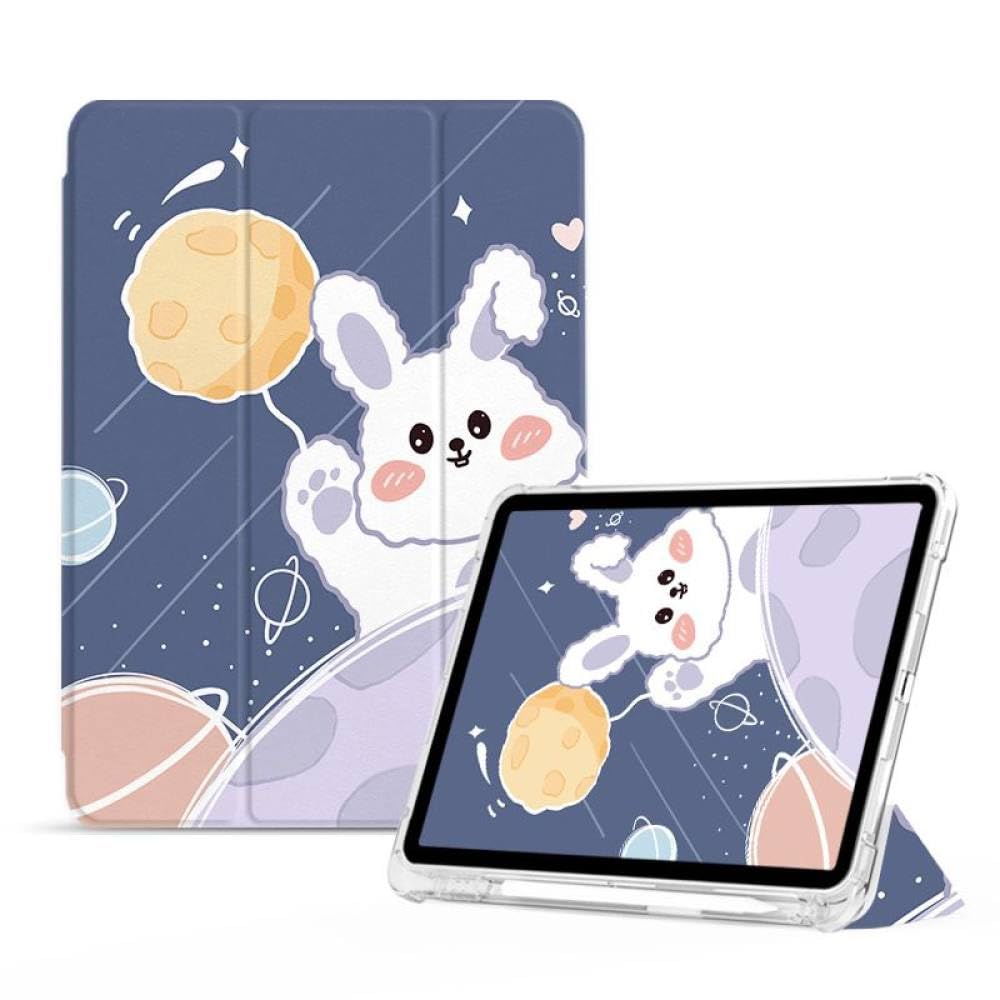 Case For Ipad Pro 12.9 Case 6Th/5Th/4Th/3Rd Generation, Tpu Flexible Back Cover With Pencil Holder With Clear Back Shell For Ipad 12.9 Pro 2022/2021/2020/2018，Bunny Planet