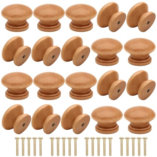 Cangder Wooden Cabinet Knobs 20Pcs Log Varnish Dresser Wood Knobs Mushroom Wooden Dresser Drawer Knobs Pulls Handles with Screws (Diameter :1.3 inches Height :1 inch)