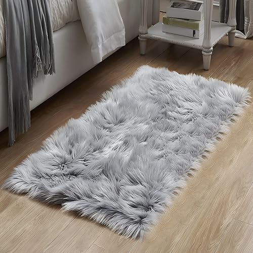 Tapis en peau de mouton synthétique - 60 x 90 cm - Imitation peau d'agneau - Moelleux et doux -...