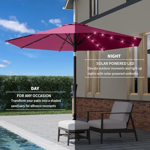 Image of 9FT Patio Umbrella with Solar Lights,Outdoor Market Umbrella with Tilt and Crank, LED Lighted Table Umbrella for Garden,Deck,Backyard,Pool,Beach (Rose Pink)