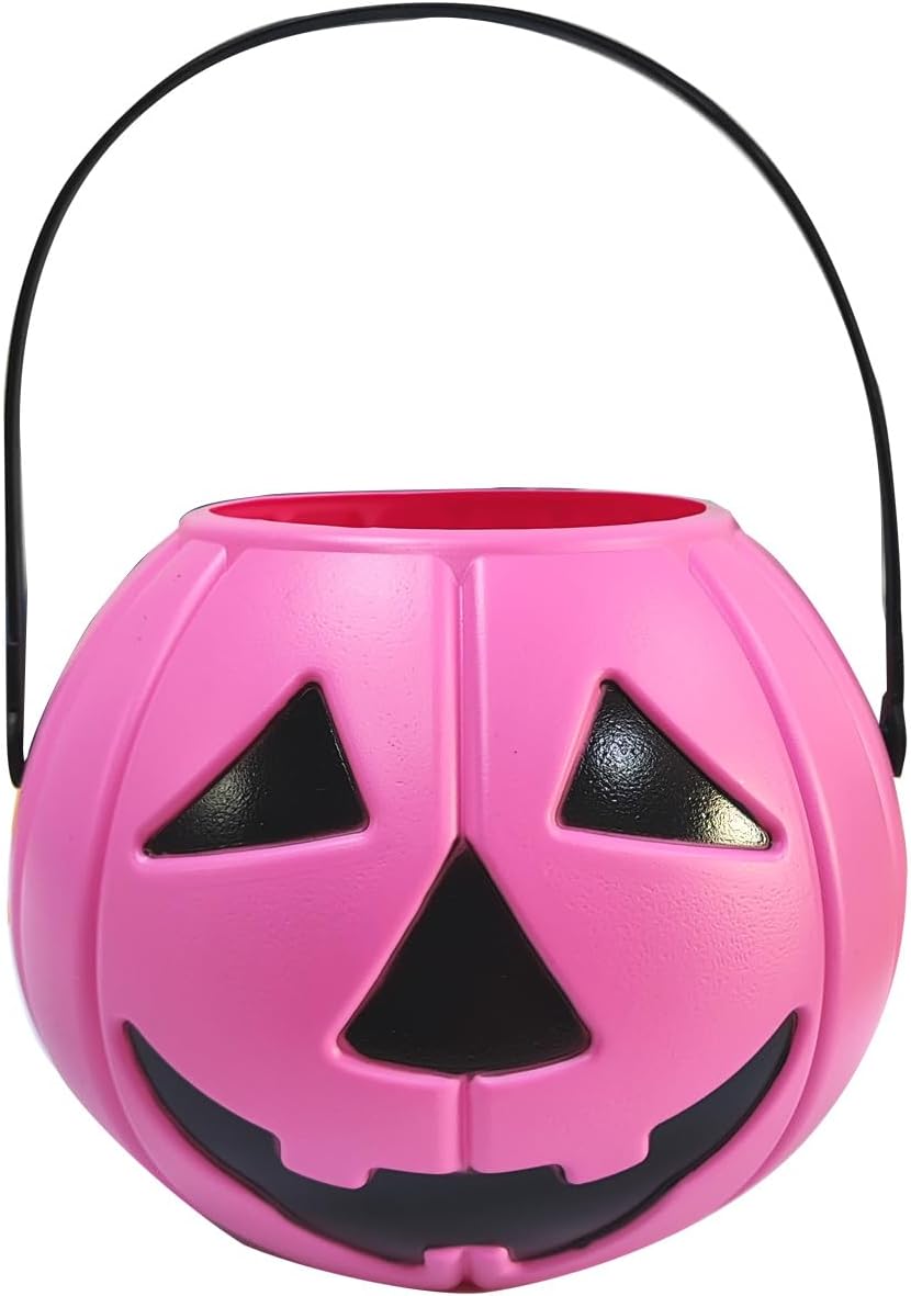 Pink Pumpkin Bucket 7.0" Halloween Plastic Trick or Treat Bucket Candy Bowl for Halloween Party Favors Supplies Props