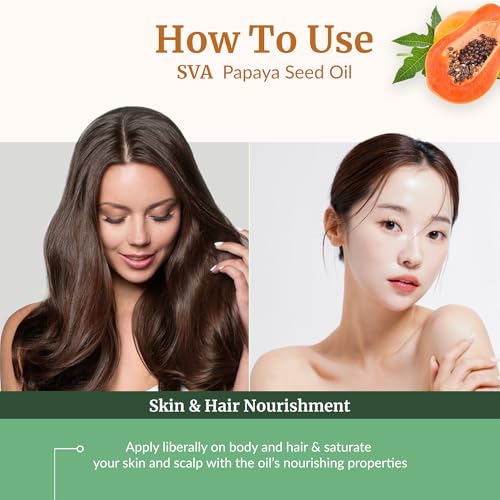 Image of SVA Papaya Seed Carrier Oil, Glass Bottle with Dropper, 4 Fl Oz (118 ml) | Papaya Seed Oil for Face Care, Skin Care, Facial Oil, Hair Care, Scalp Massage, Body Massage, Dilution & DIY Beauty Blends