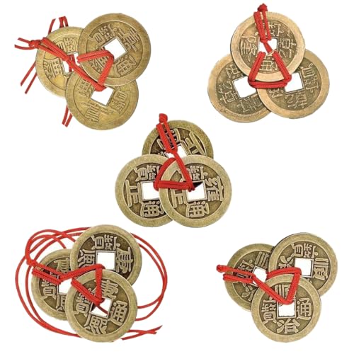 XUKZIMA 5 cuerdas de Monedas de Cobre, Monedas Feng Shui, Tradicionales Monedas de China con Cuerda Roja para Riqueza y Éxito, monedas antiguas