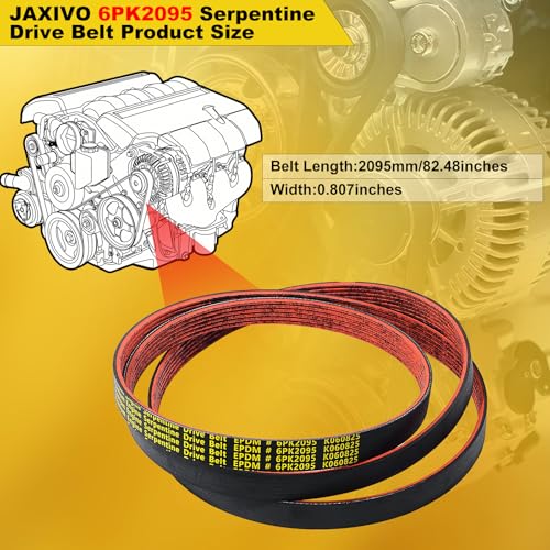 Image of 6PK2095 Serpentine Belt V-Ribbed Drive Belt for 13-15 ILX,98-05 DeVille,01-07 Town & Country,03-08 Mazda 6 S,01-07 Grand Caravan,05-11 Chrysler 300,05-08 Magnum,12-15 Civic,K060825 Red