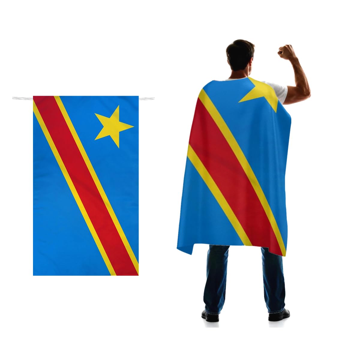 Democratic Republic of the Congo Flag Cape 3x5 FT for Independence Day Holiday Costumes Celebrati,150D Premium Polyester,Congo-Kinshasa Patriotic Flags Costume Cloak.