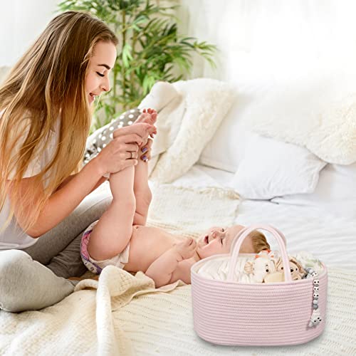 Organizador de fraldas de bebé para meninas e meninos, cesta de armazenamento portátil para trocador, carro, viagens, chá de bebé, presentes essenciais para recém-nascidos