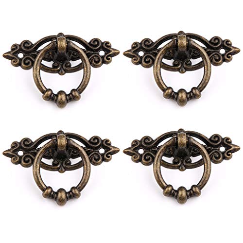 CUTOOP 4個入 真鍮 取っ手 アンティーク ラウンド ハンドル キッチン キャビネット ワードローブ 引き出し 中国の家具 ハードウェ アレトロなスタイル プルリング 古銅色