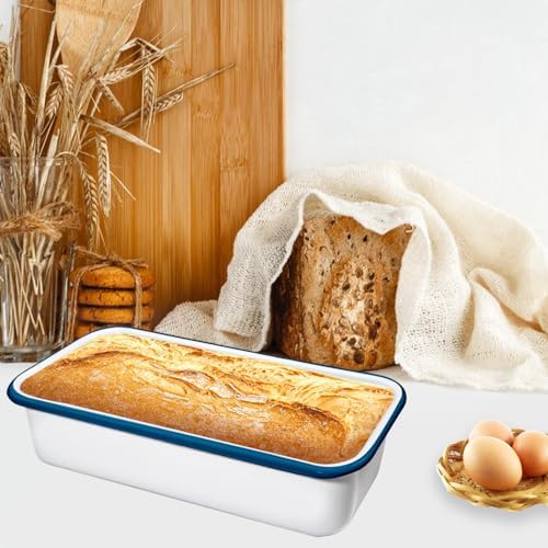 Webake Large Enamel Bread Pan, Long Banana Bread Loaf Pan for Baking, Non-Stick Rectangle Cake Pan Enamelware White 12 x 4.5 Inches - Thumbnail 2