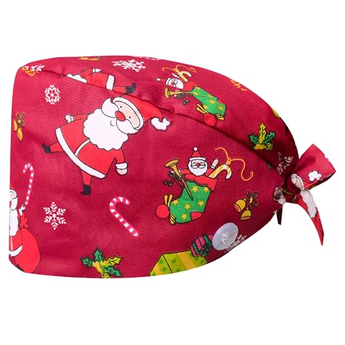 JazSwirl Christmas Scrub Cap for Women and Men Adjustable Bouffant Surgical Caps Ponytail Scrub Caps Holiday Scrub Hats (US Alpha One Size Red)