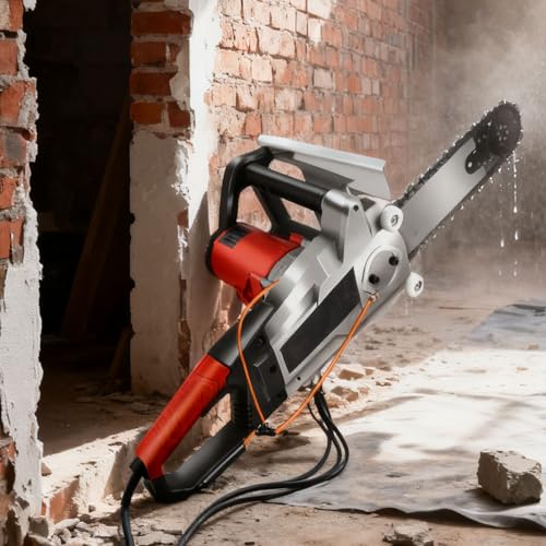 Glowdora Motosierra Eléctrica para Hormigónmotosierra De Mano para Cortarmuros con Bomba De Agua, 2cadenas Y 2 Barras Guia para Cortarhormigón, Corrugadas(Profundidad De Corte: 35 Cm/48cm) 350