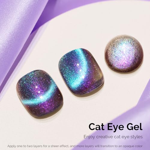 Image of MelodySusie 9D Chameleon Cat Eye Gel Nail Polish, 0.5 Fl Oz Blue Glitter Holographic Magnetic Nail Polish with Magnet, UV Nail Polish for Nail Art Manicure Salon DIY at Home G1702