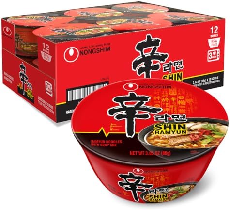 Nongshim Shin Bowl Noodle Soup, Gourmet Spicy, 3.03 Ounce (Pack Of 12)