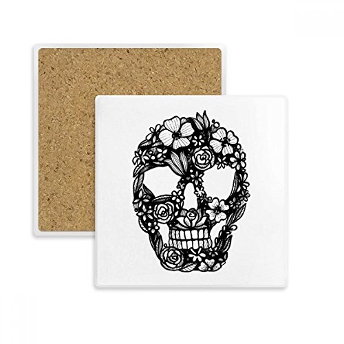 Dessous de verre carré squelette et fleur multicolore, l'idée cadeau déco originale - 2