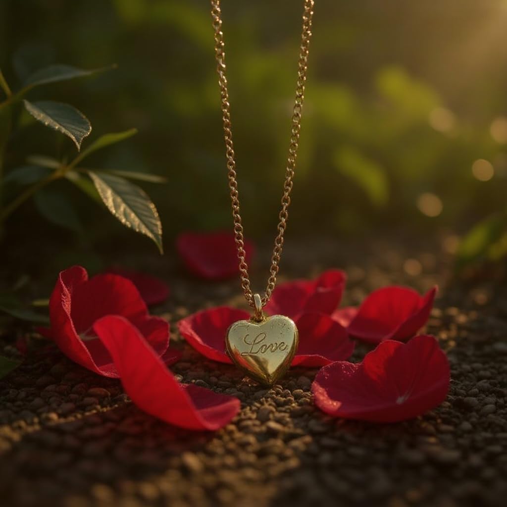 18K gold plated Love engraved heart pendant necklace with 15.5 inch Cuban link chain alternating with flat chain - Image 6