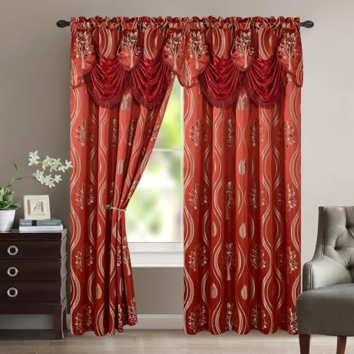 Image of Elegant Comfort Luxurious Beautiful Curtain Panel Set with Attached Valance and Backing (Set of 2), Burgundy 84 inch L x 54 inch W (Pack of 12)