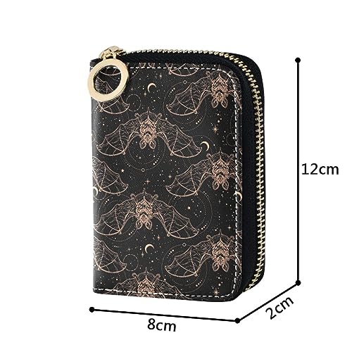 Gothic Bats Moon RFID Credit Card Holder Leather With Zipper Card Case Wallet for Women Girls4