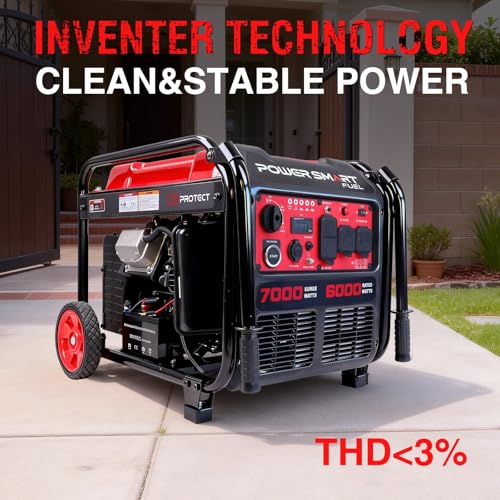 Image of PowerSmart 7000-Watt Open Frame Inverter Generator, 120V /240V Dual Voltage, Clean Power for Sensitive Electronics, Electric Start Portable Generator for Home Backup & RV Camping - Gas Powered