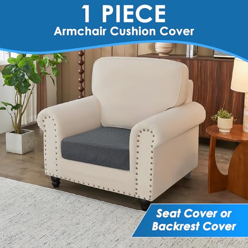 XINEAGE Large Couch Cushion Covers Seat Cushion Cover Thick Stretch Sofa Slipcovers 1 Piece Individual Couch Covers with Elastic Bottom(Single XL Seat Cushion/Backrest,Dark Grey)