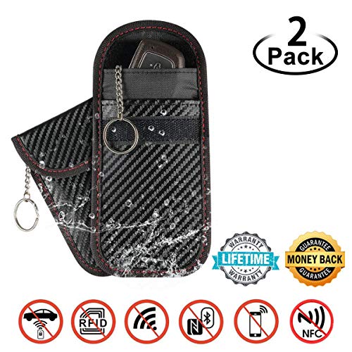 ABREOME Llave de Coche Móvil Universal RFID Blocker Fundas,Nano Capa Interior Keyless Entry Fob Llave Señal Blocker Funda,Resistente al Agua,Fibra de Carbono Textura(Pack de 2,12.7cm x8.9cm,Negro)