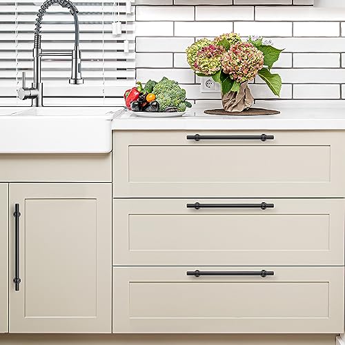 Image of Ravinte 25 Pack 10-1 /2 Inch Cabinet Pulls Kitchen Cupboard Handles with Round Base Matte Black Drawer Pulls Cabinet Handles 10-1 /2 inch Length,8 inch Hole Center