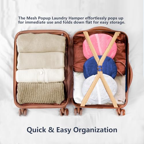 Image of Pop Up Laundry Hamper, Mesh Laundry Basket Collapsible, Foldable Hamper for Travel and Storage, 3 Pack (White+Pink+Blue)