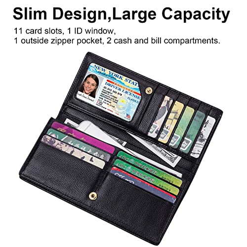 Lavemi Ultra Slim Thin Leather Women Wallet RFID Blocking Credit Card Holder Bifold Long Ladies Billfold3
