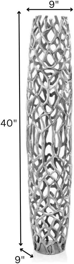 Modern Day Accents 3597 Rama Silver XL Twigs Barrel Floor Vase, Statement Piece, Tall Standing, Corner Decor 9" Lx 9" W x 40" H, House & Office Decor