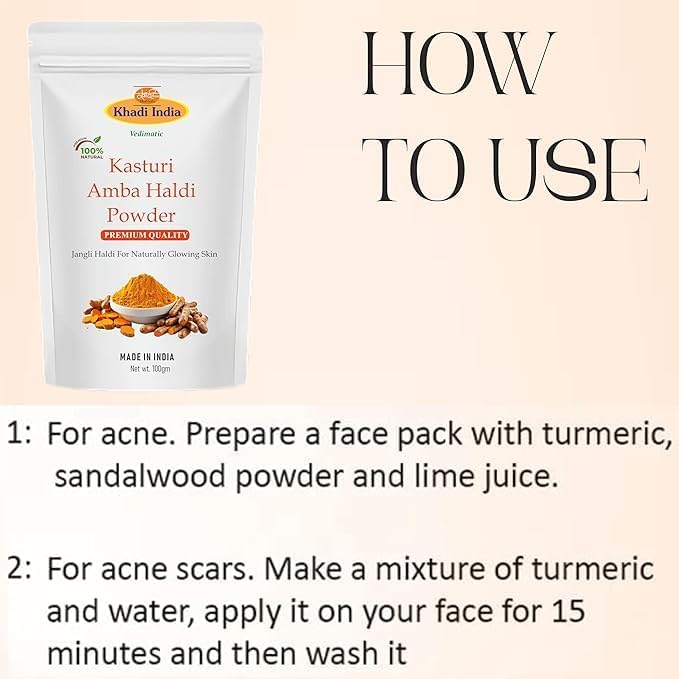 Image of Khadi 100% Pure & Natural Kasturi Amba Haldi Powder Organic Wild Turmeric for Glowing Skin,Tan Removal & Acne Control Face & Body Care 100g