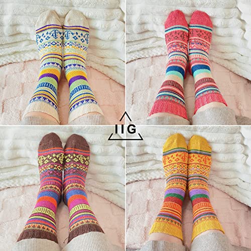 Image of IIG 5 Pairs Women's Vintage Style Thick Wool Warm Winter Crew Socks