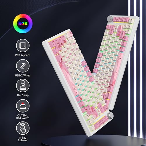 Image of Fogruaden Wired 75% Percent Mechanical Keyboard, RGB Backlit 75 Percent Gaming Keyboard, Gasket Mount TKL Mechanical Keyboard,Hot Swappable Red Switch, NKRO Compact Pink Keyboard with Volume Knob