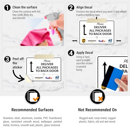 Image of Package Delivery Sign, Delivery Instructions All Package To Back Door Sign, 10x7 Inches, 4 Mil Vinyl Decal Stickers Weather Resistant, Made in USA